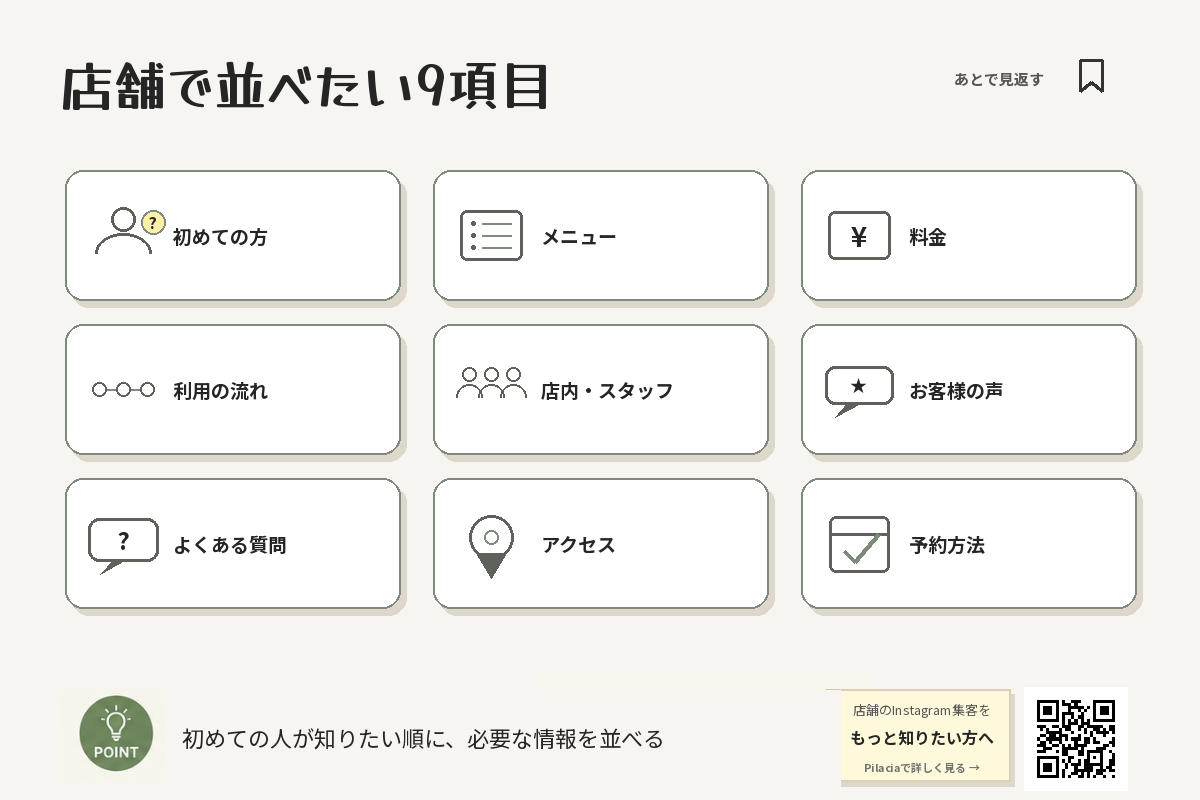 店舗のInstagramハイライトに並べたい9項目