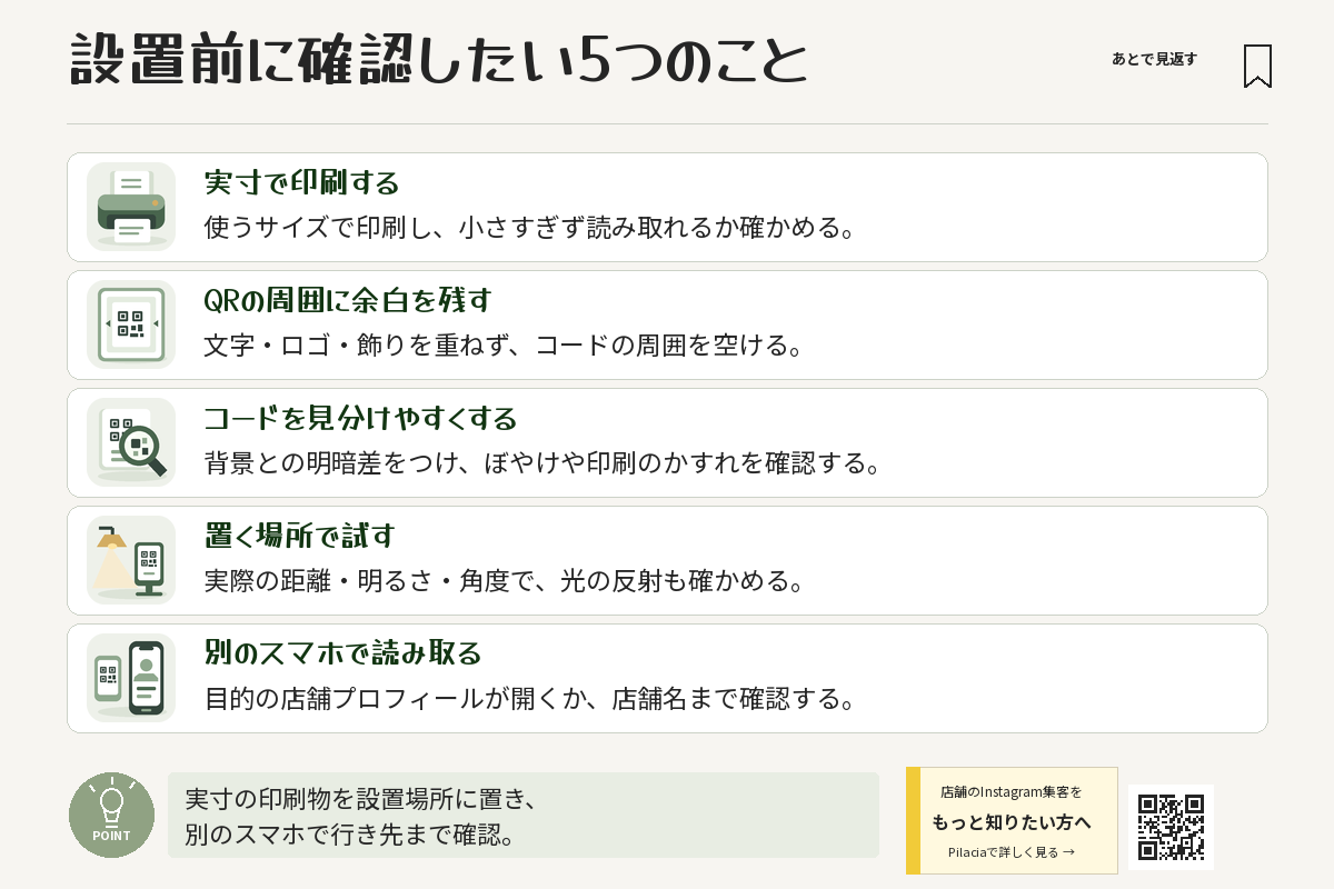 インスタQRコードの読み取り確認項目